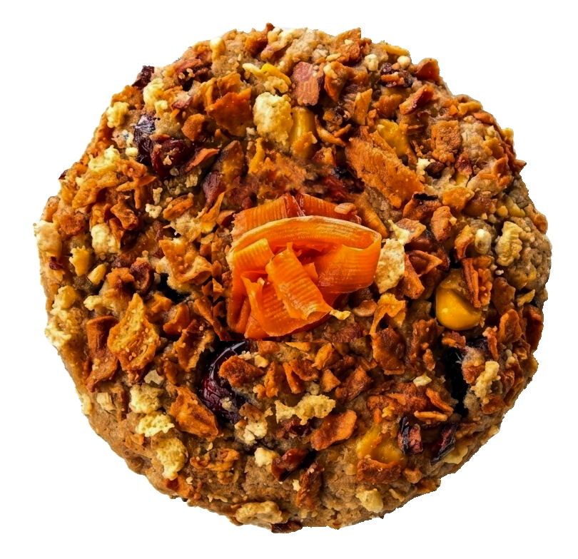 The Good Neighbor: a roasted sweet potato cookie in a toasted cereal and sweet potato chip coating, finished with maple and topped with a candied carrot